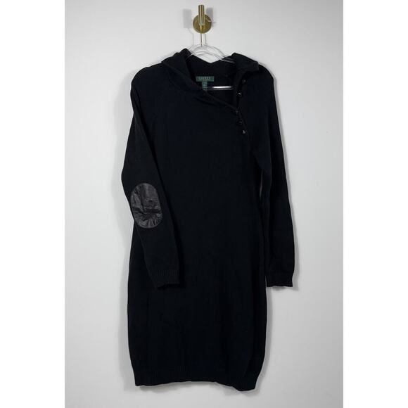 Lauren Ralph Lauren Dresses & Skirts - LAUREN Ralph Lauren Knit Dress Size Med Black with Leather Elbow Patches